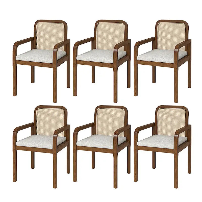 Set of 6 Rattan-Back Dining Chairs with Removable Cushions