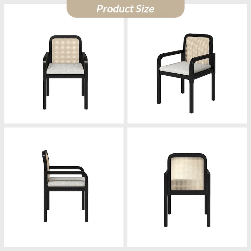 6er-Set Esszimmerstühle mit Rattan-Rückenlehne und abnehmbaren Polstern