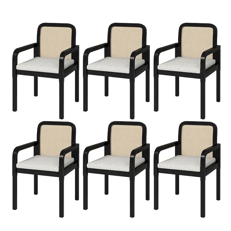 6er-Set Esszimmerstühle mit Rattan-Rückenlehne und abnehmbaren Polstern