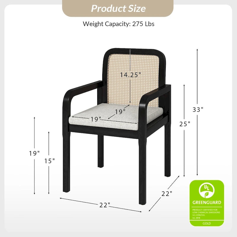 6er-Set Esszimmerstühle mit Rattan-Rückenlehne und abnehmbaren Polstern