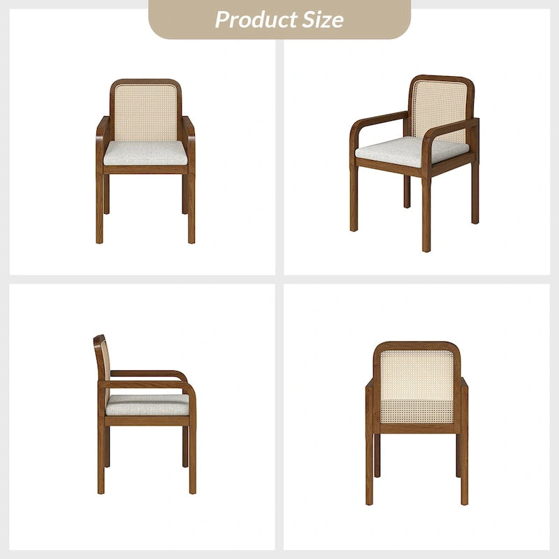 6er-Set Esszimmerstühle mit Rattan-Rückenlehne und abnehmbaren Polstern