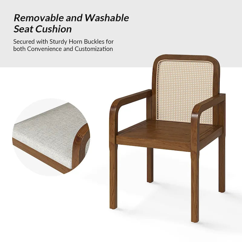 6er-Set Esszimmerstühle mit Rattan-Rückenlehne und abnehmbaren Polstern