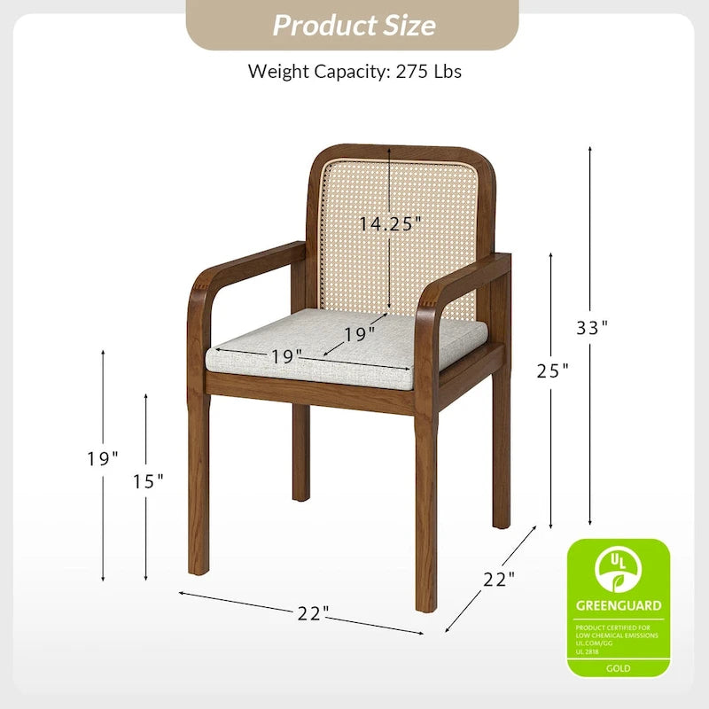 6er-Set Esszimmerstühle mit Rattan-Rückenlehne und abnehmbaren Polstern