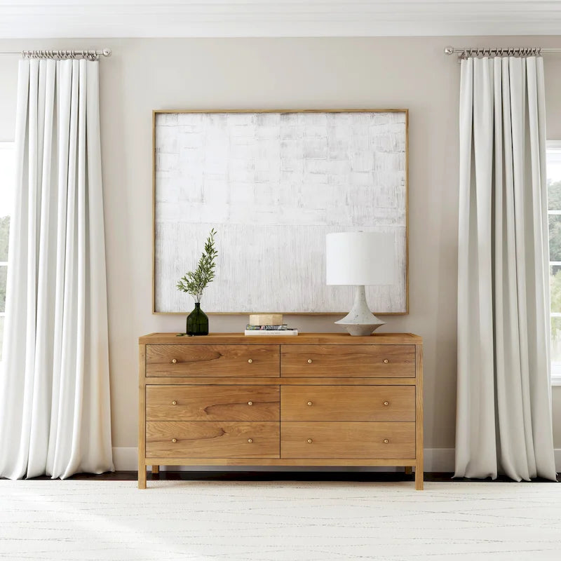Wide 6-Drawer Wood Dresser with Antique Finish