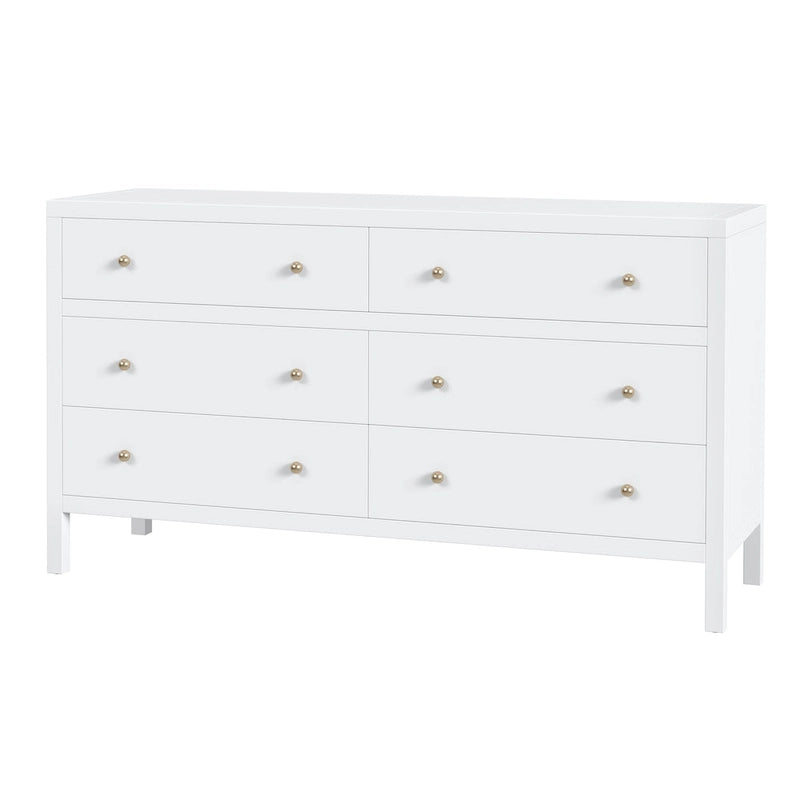 Wide 6-Drawer Wood Dresser with Antique Finish