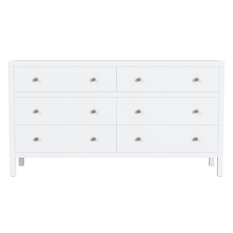 Wide 6-Drawer Wood Dresser with Antique Finish