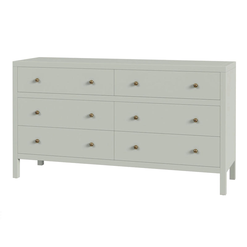 Wide 6-Drawer Wood Dresser with Antique Finish