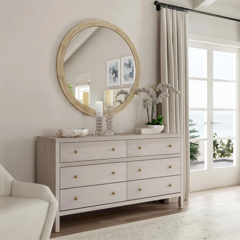 Wide 6-Drawer Wood Dresser with Antique Finish