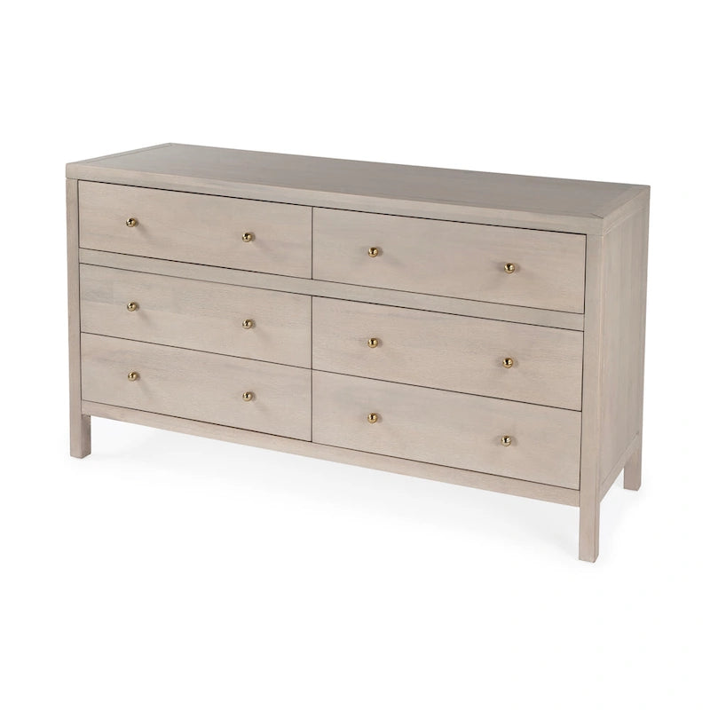 Wide 6-Drawer Wood Dresser with Antique Finish