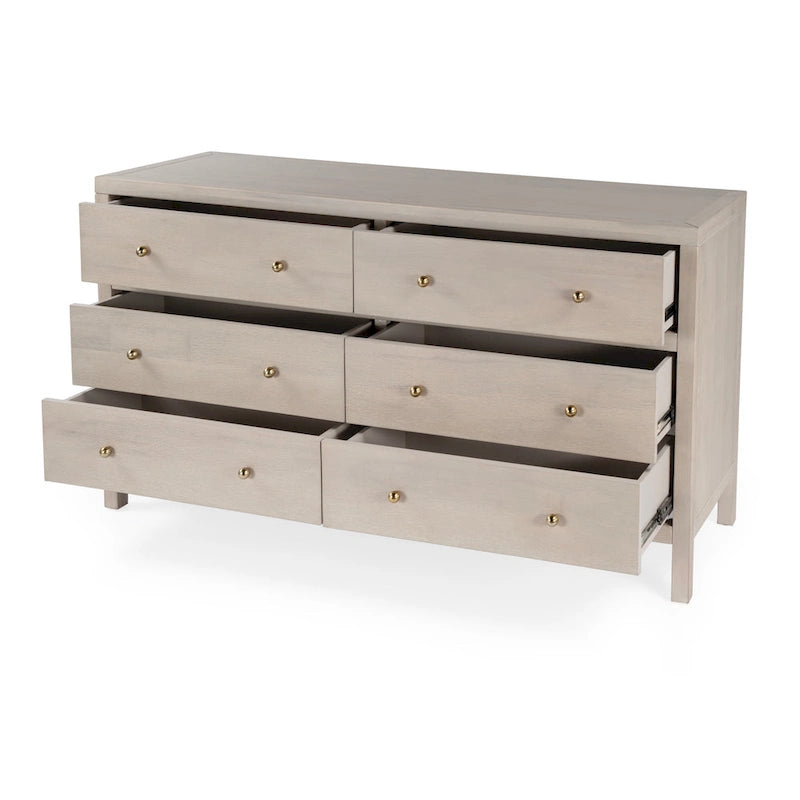 Wide 6-Drawer Wood Dresser with Antique Finish