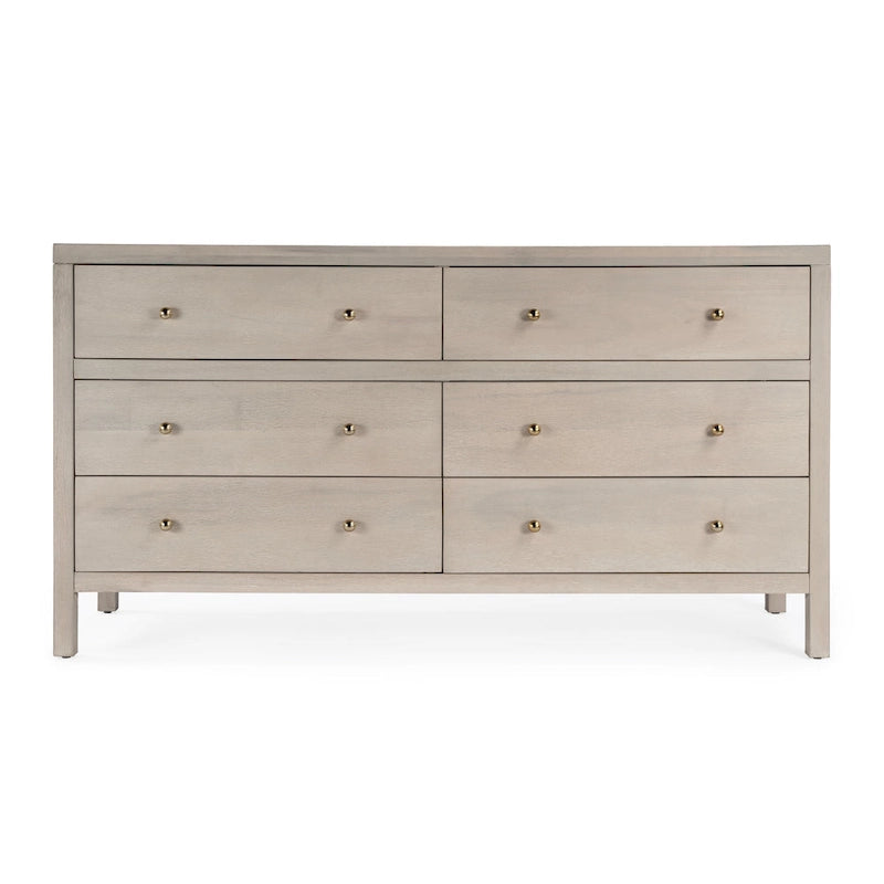 Wide 6-Drawer Wood Dresser with Antique Finish