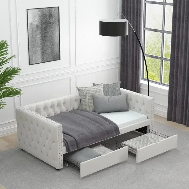 Twin Velvet Tufted Daybed with Two Storage Drawers