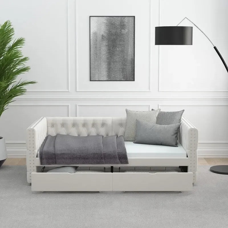 Twin Velvet Tufted Daybed with Two Storage Drawers