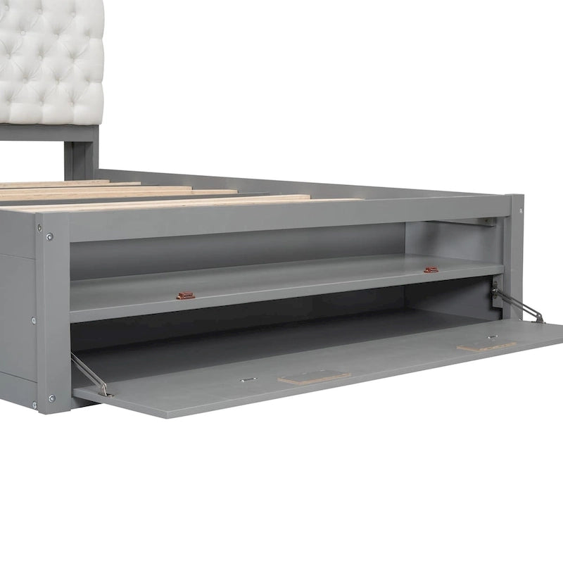 Wood Platform Bed with Storage Headboard, Shoe Rack and 4 Drawers