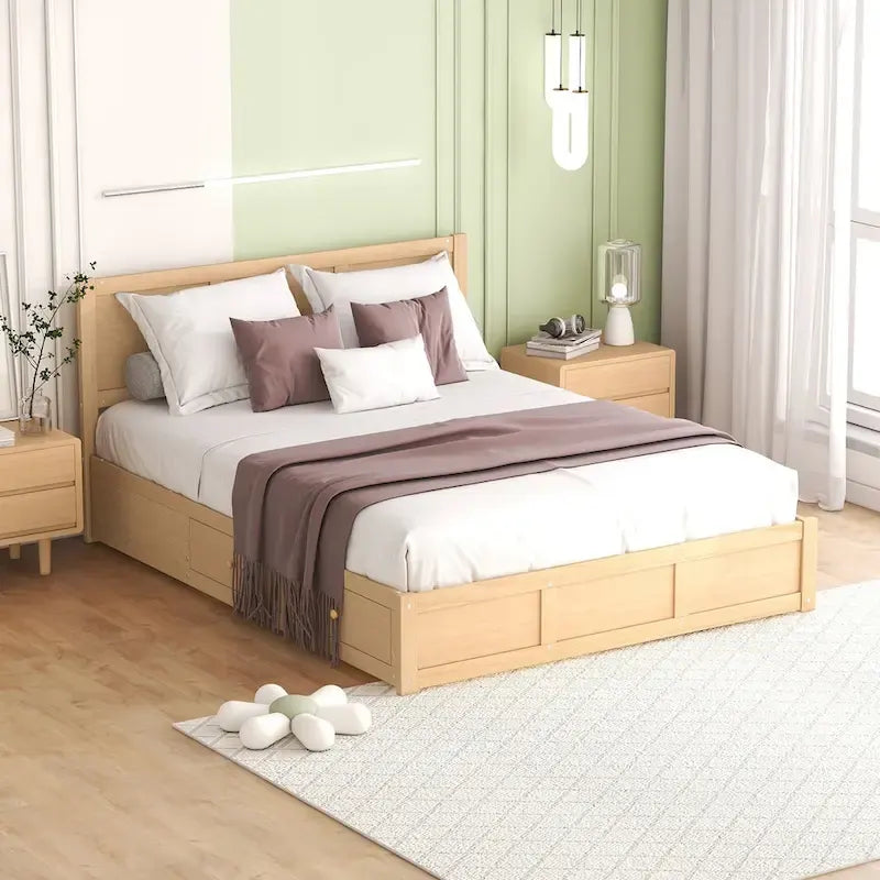 Letto a piattaforma in legno con contenitore sottostante e 2 cassetti