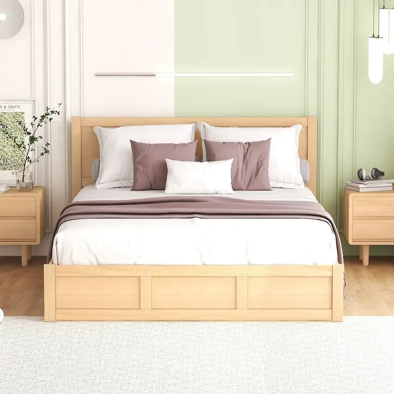 Letto a piattaforma in legno con contenitore sottostante e 2 cassetti
