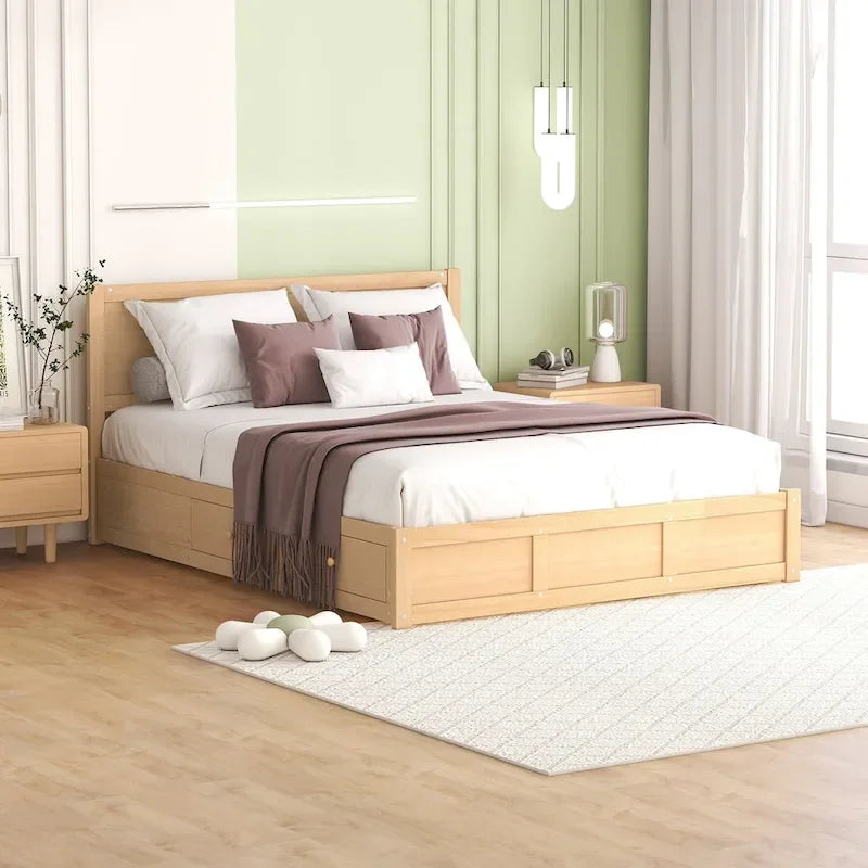 Letto a piattaforma in legno con contenitore sottostante e 2 cassetti