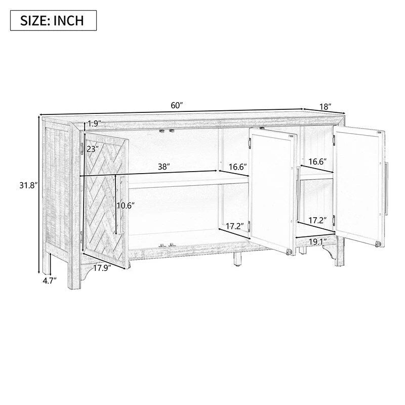 Three-Door Sideboard Cabinet with Pine Veneer
