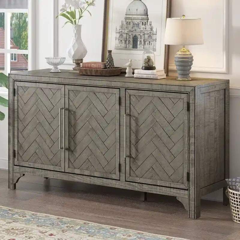 Three-Door Sideboard Cabinet with Pine Veneer
