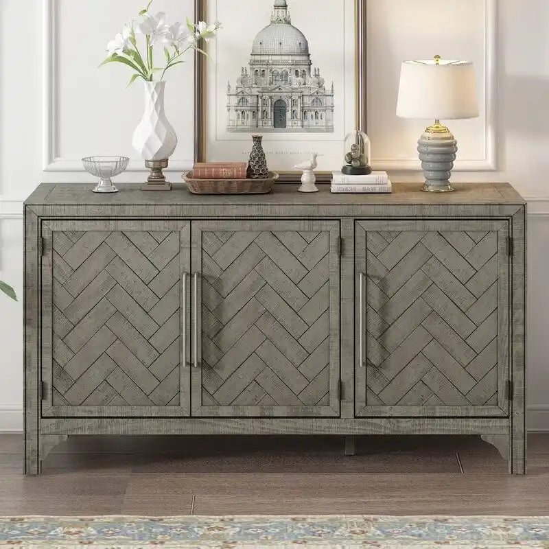 Three-Door Sideboard Cabinet with Pine Veneer