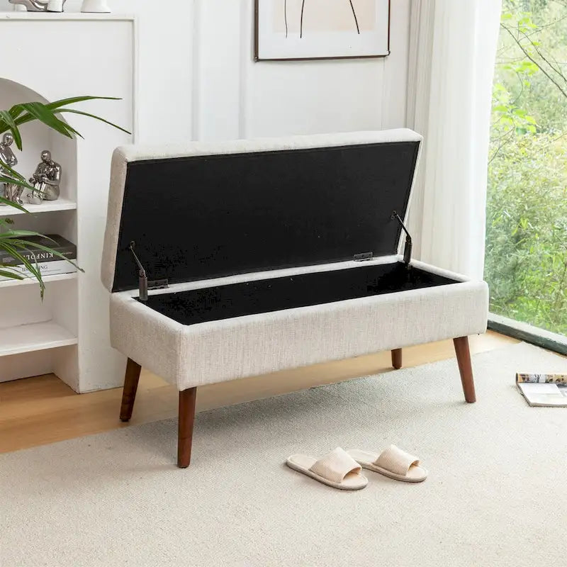 Banc de lit en lin avec rangement