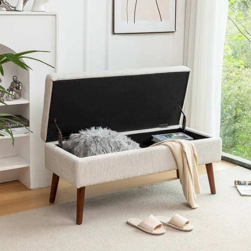 Banc de lit en lin avec rangement