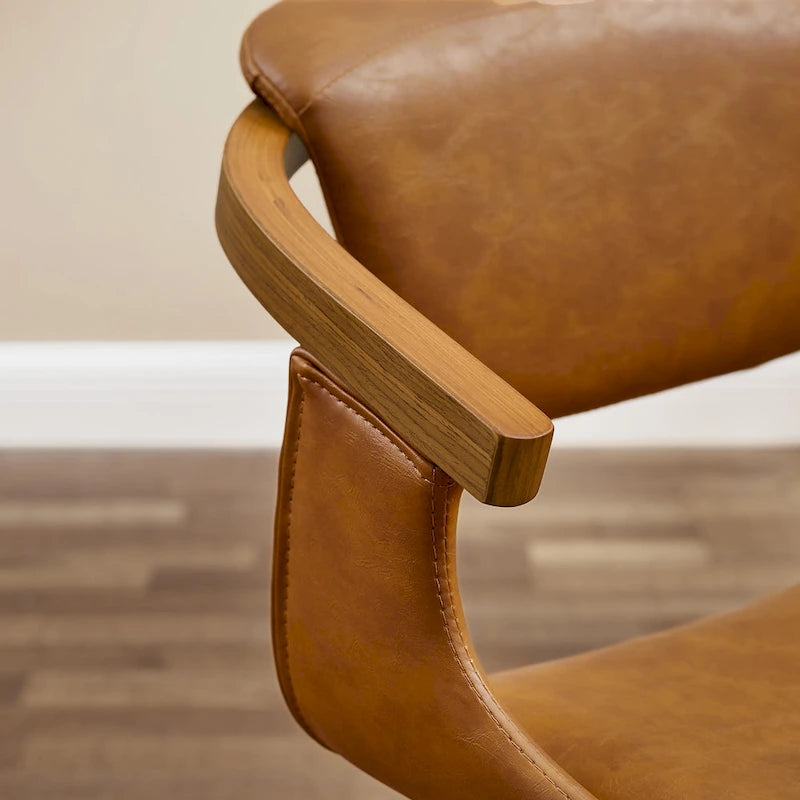Set of 4 Wood and Faux Leather Swivel Chairs