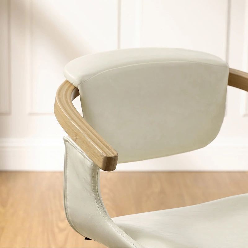 Set of 4 Wood and Faux Leather Swivel Chairs