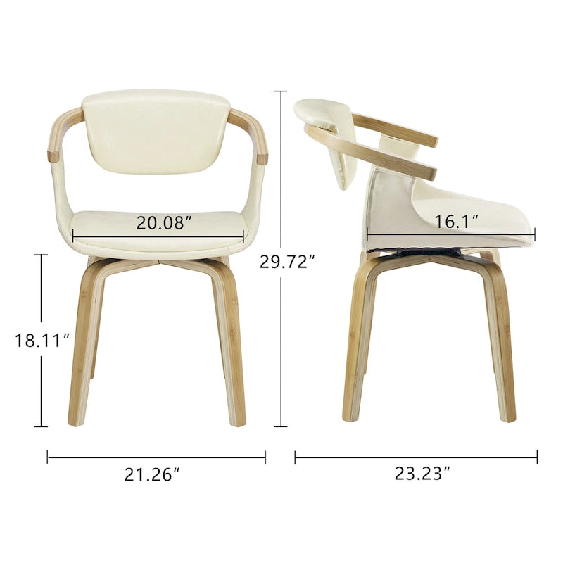 Set of 4 Wood and Faux Leather Swivel Chairs