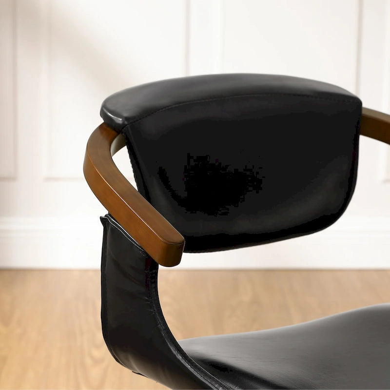 Set of 4 Wood and Faux Leather Swivel Chairs