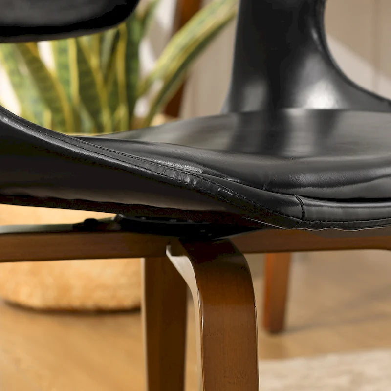 Set of 4 Wood and Faux Leather Swivel Chairs