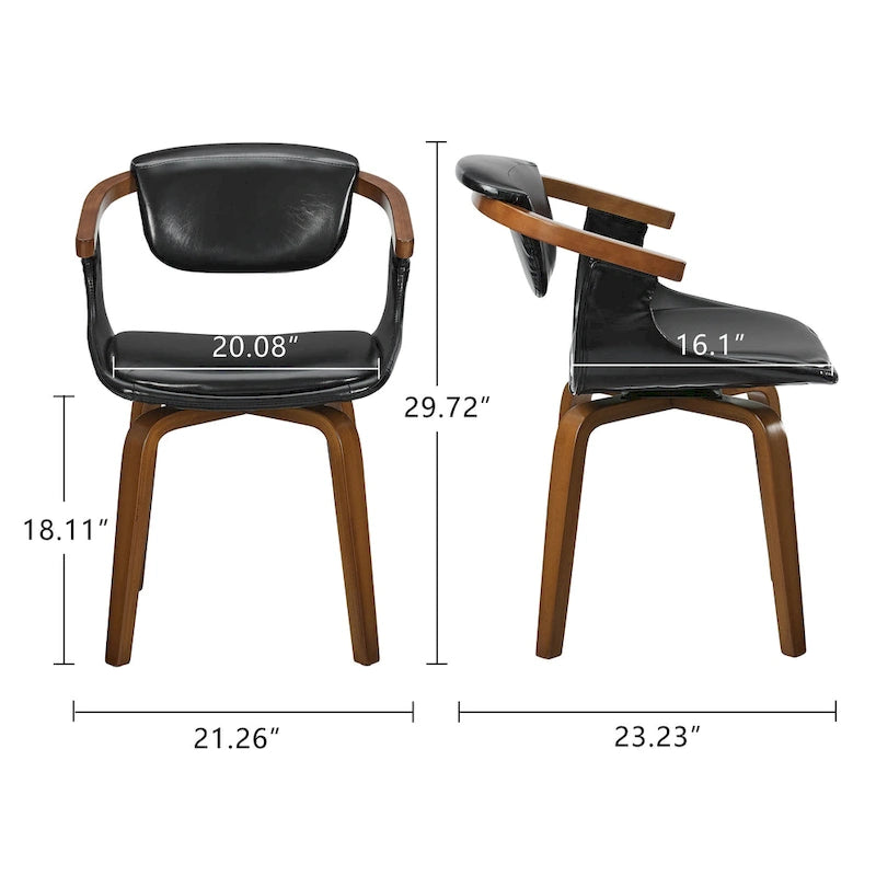 Set of 4 Wood and Faux Leather Swivel Chairs