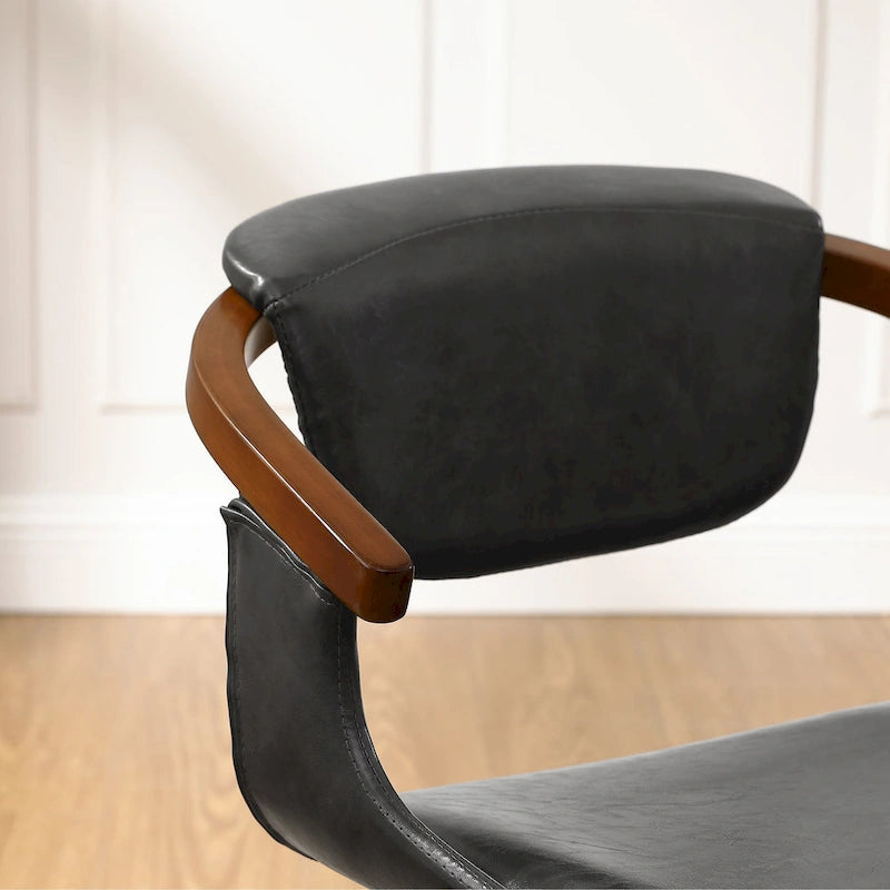 Set of 4 Wood and Faux Leather Swivel Chairs