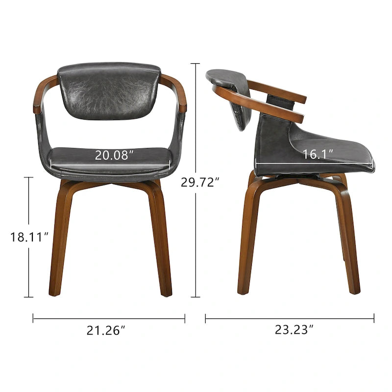 Set of 4 Wood and Faux Leather Swivel Chairs