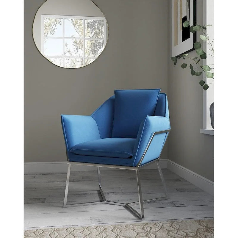 Geometric Velvet Accent Chair with Metal Frame