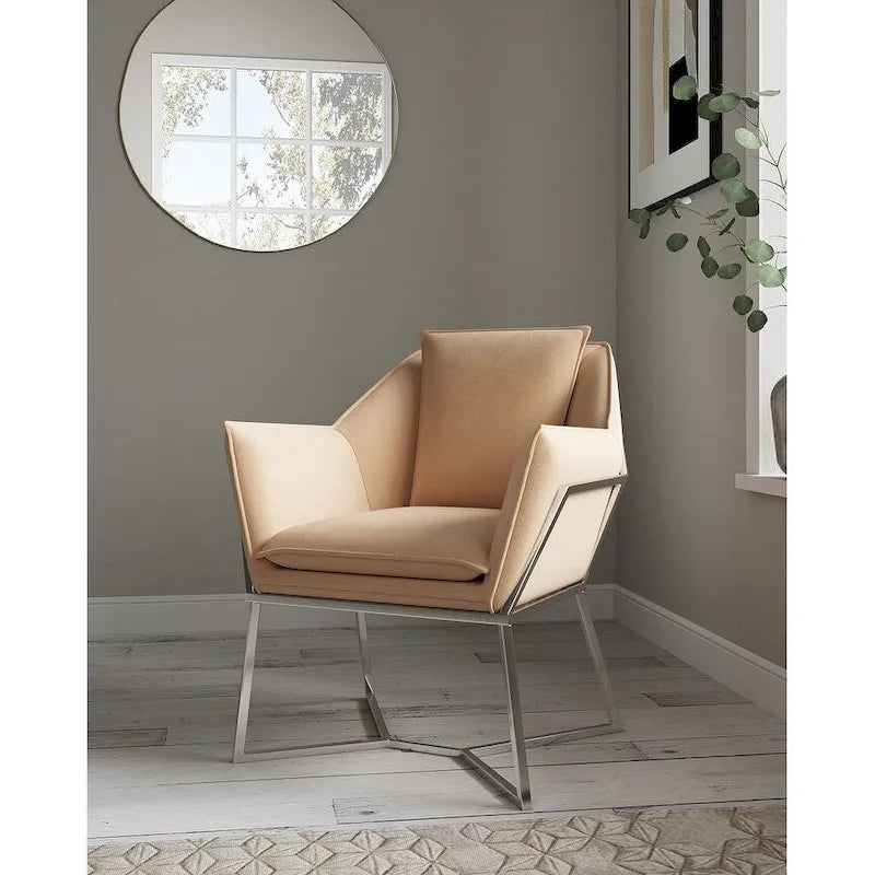 Fauteuil décoratif géométrique en velours avec cadre métallique