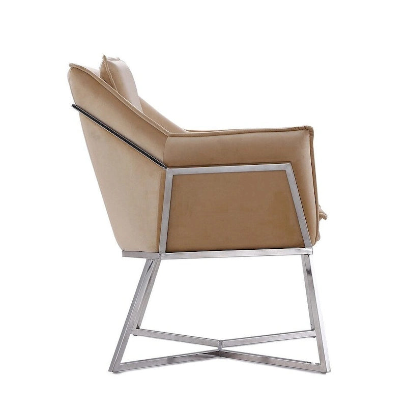 Fauteuil décoratif géométrique en velours avec cadre métallique
