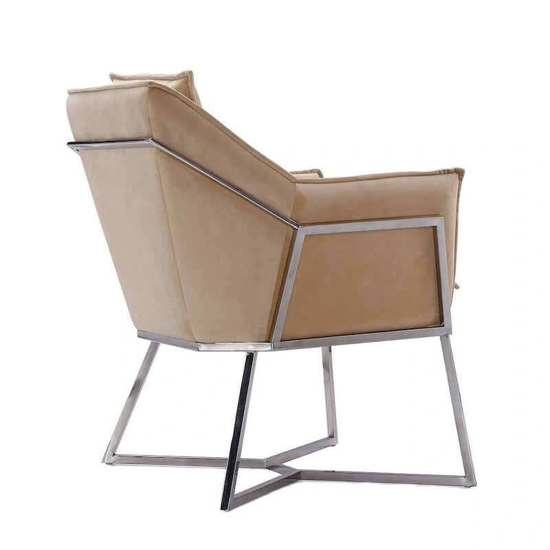 Fauteuil décoratif géométrique en velours avec cadre métallique