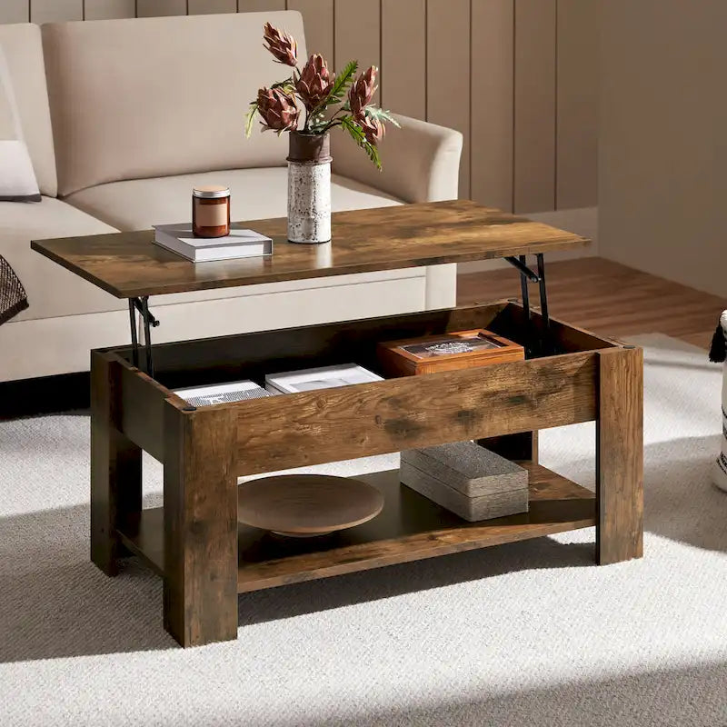 38.6-Inch Lift-Top Coffee Table with Storage Shelf