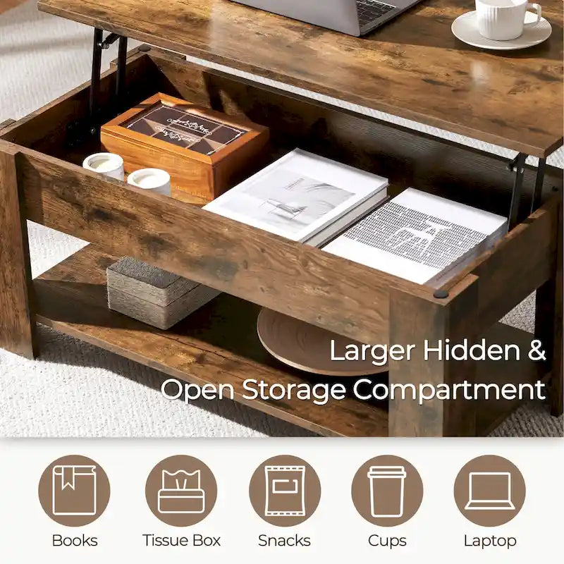 38.6-Inch Lift-Top Coffee Table with Storage Shelf
