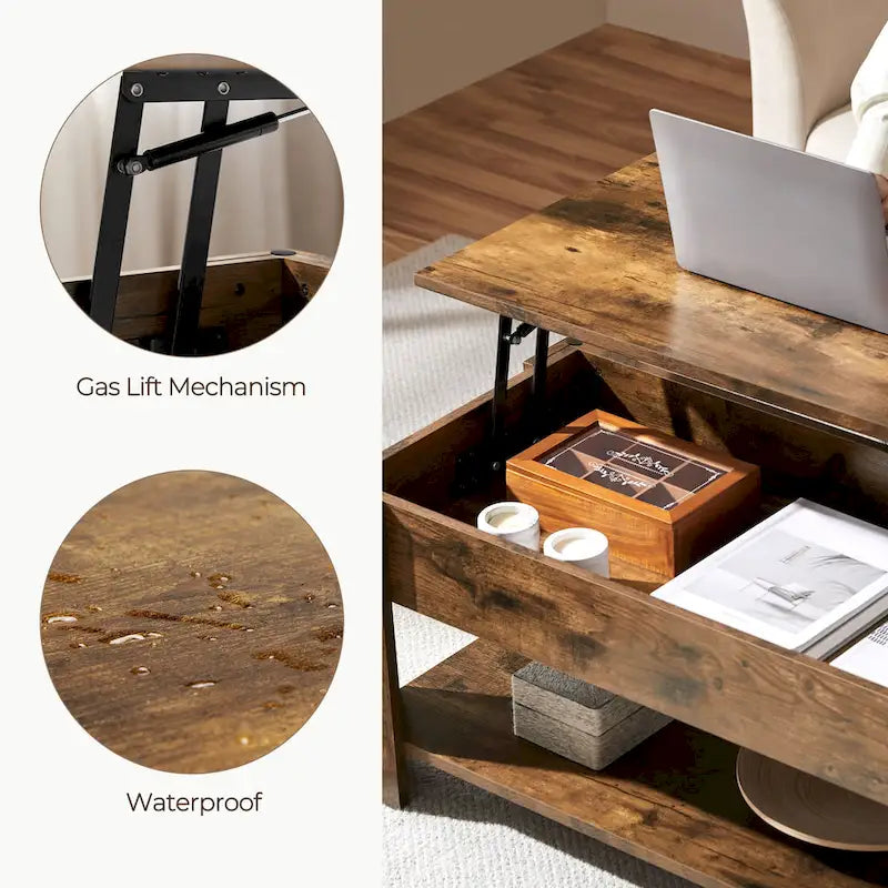 38.6-Inch Lift-Top Coffee Table with Storage Shelf