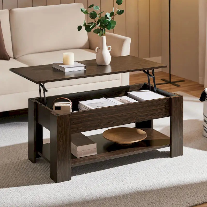38.6-Inch Lift-Top Coffee Table with Storage Shelf