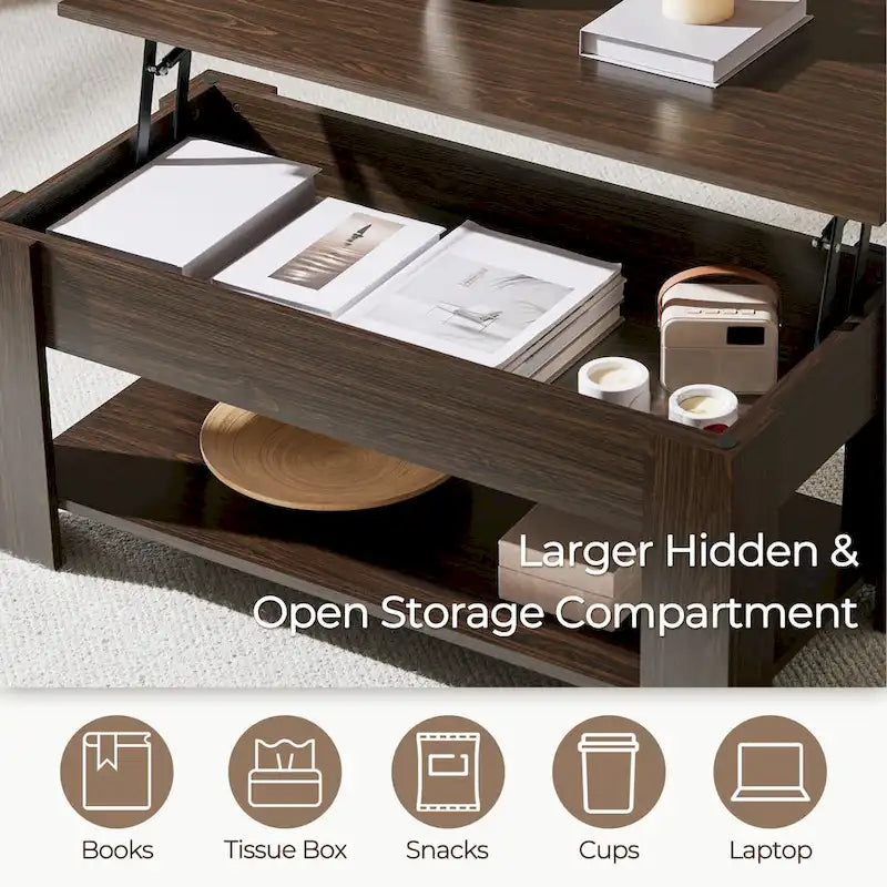 38.6-Inch Lift-Top Coffee Table with Storage Shelf