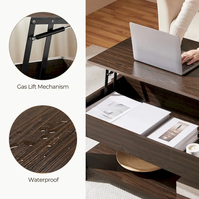 38.6-Inch Lift-Top Coffee Table with Storage Shelf