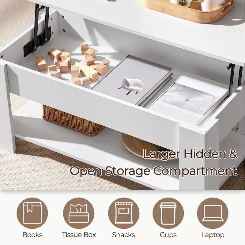 38.6-Inch Lift-Top Coffee Table with Storage Shelf