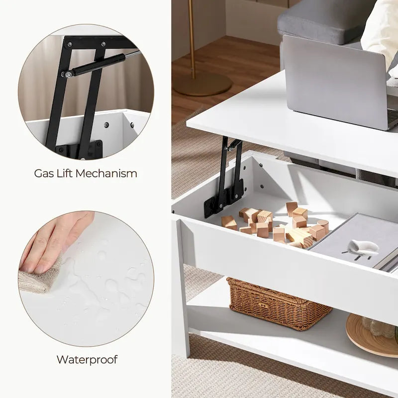 38.6-Inch Lift-Top Coffee Table with Storage Shelf
