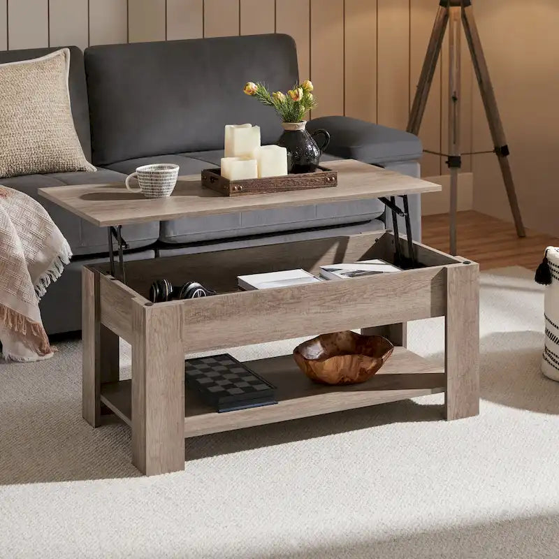 38.6-Inch Lift-Top Coffee Table with Storage Shelf