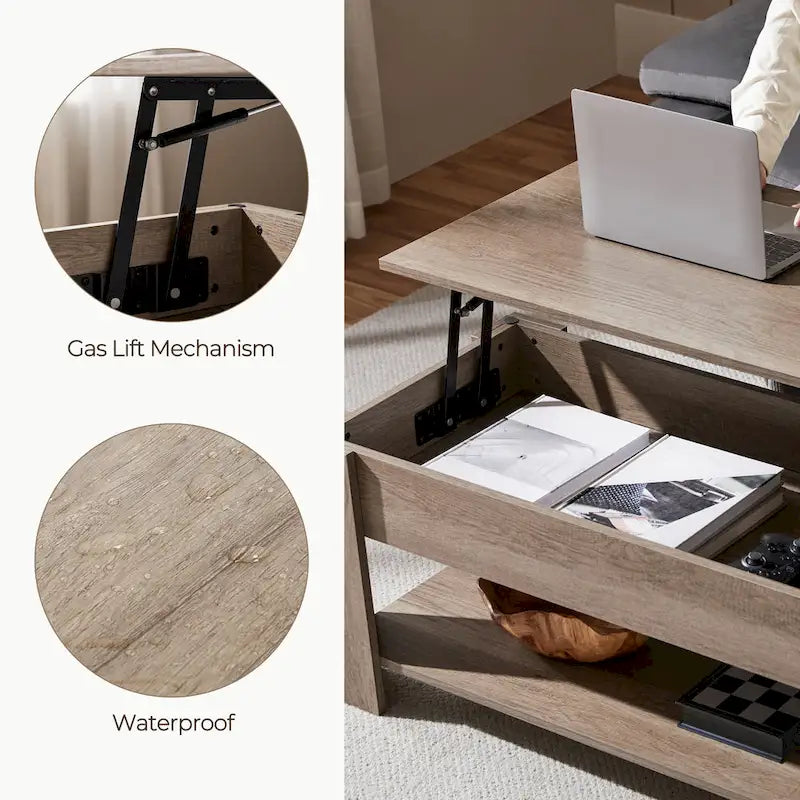 38.6-Inch Lift-Top Coffee Table with Storage Shelf