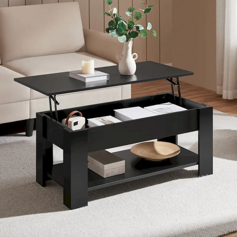38.6-Inch Lift-Top Coffee Table with Storage Shelf
