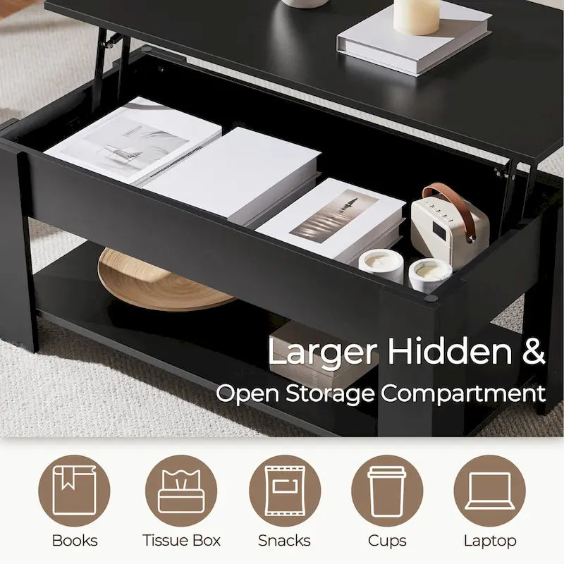 38.6-Inch Lift-Top Coffee Table with Storage Shelf